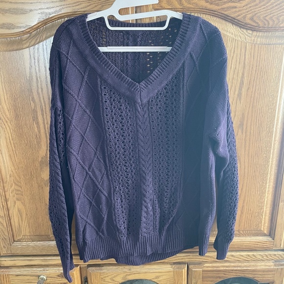 The Limited Plum Purple Chunky Knit V Neck Sweater - Picture 9 of 9
